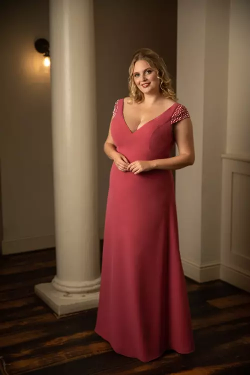 Fifi M444 V Neck Pearl Encrusted Bridesmaid Dress True Bridesmaids